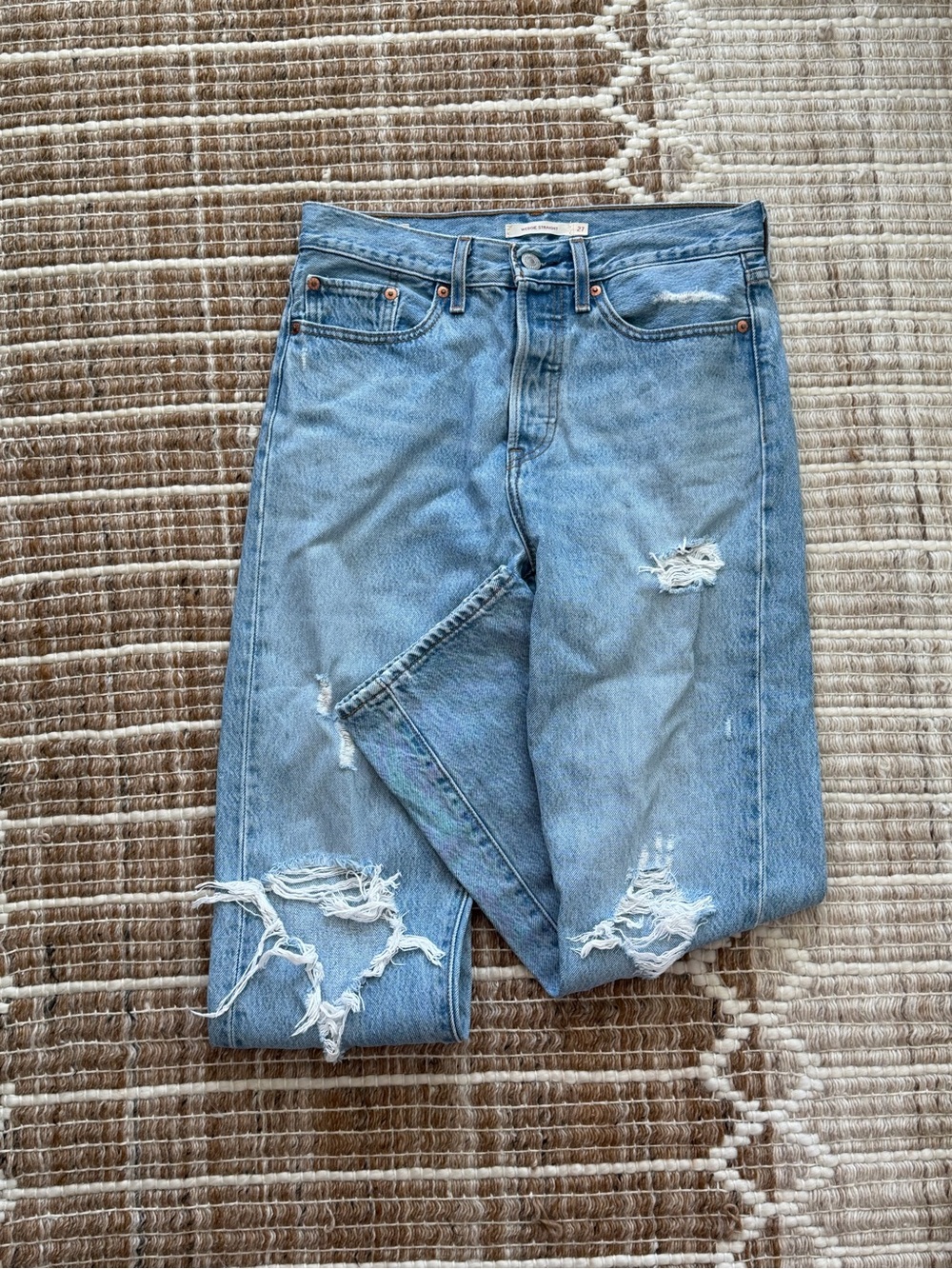 Levi's Light Blue Straight-Leg Distressed Jeans